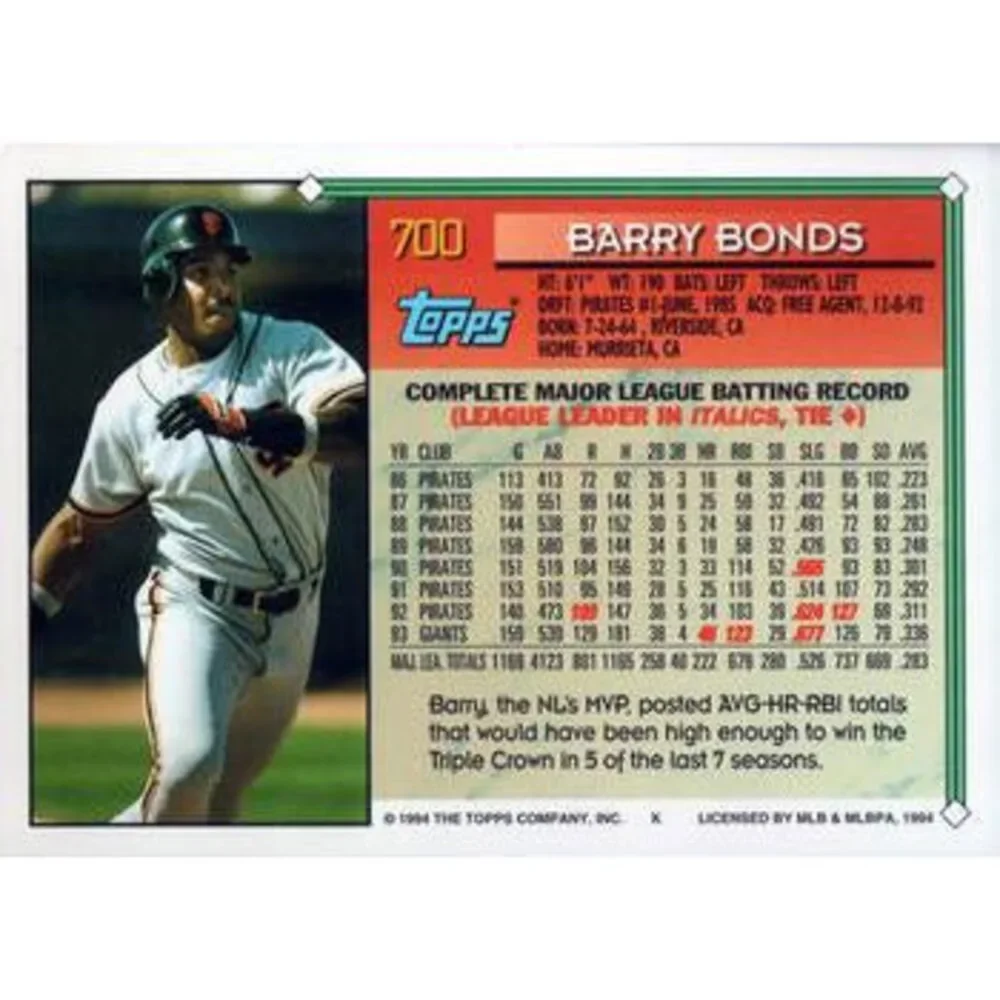 1994 Topps Barry Bonds # 700 San Francisco Giants